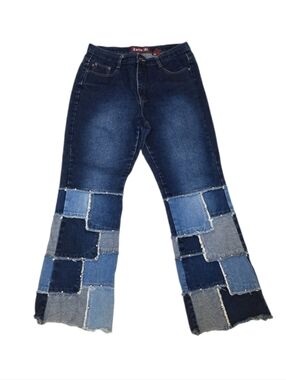 Zana Di Y2k Women's Multi-Blue Patchwork Wide-Leg Jeans Sz 16/ W34-35